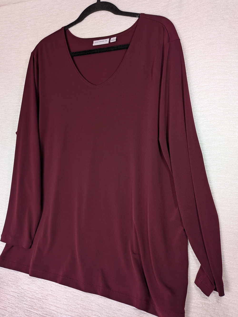 Susan Graver Long Sleeve Plus Sized Blouse- Burgundy 1x